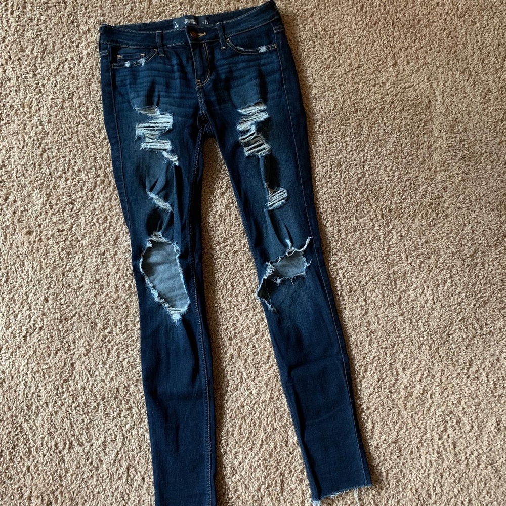 Hollister Dark Blue Distressed Skinny Jeans